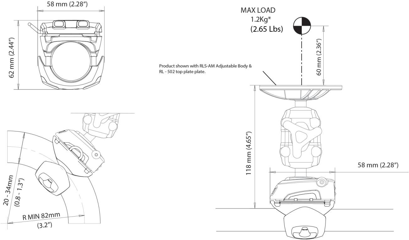 ROKK Mini basis voor buis montage 19-34 mm,