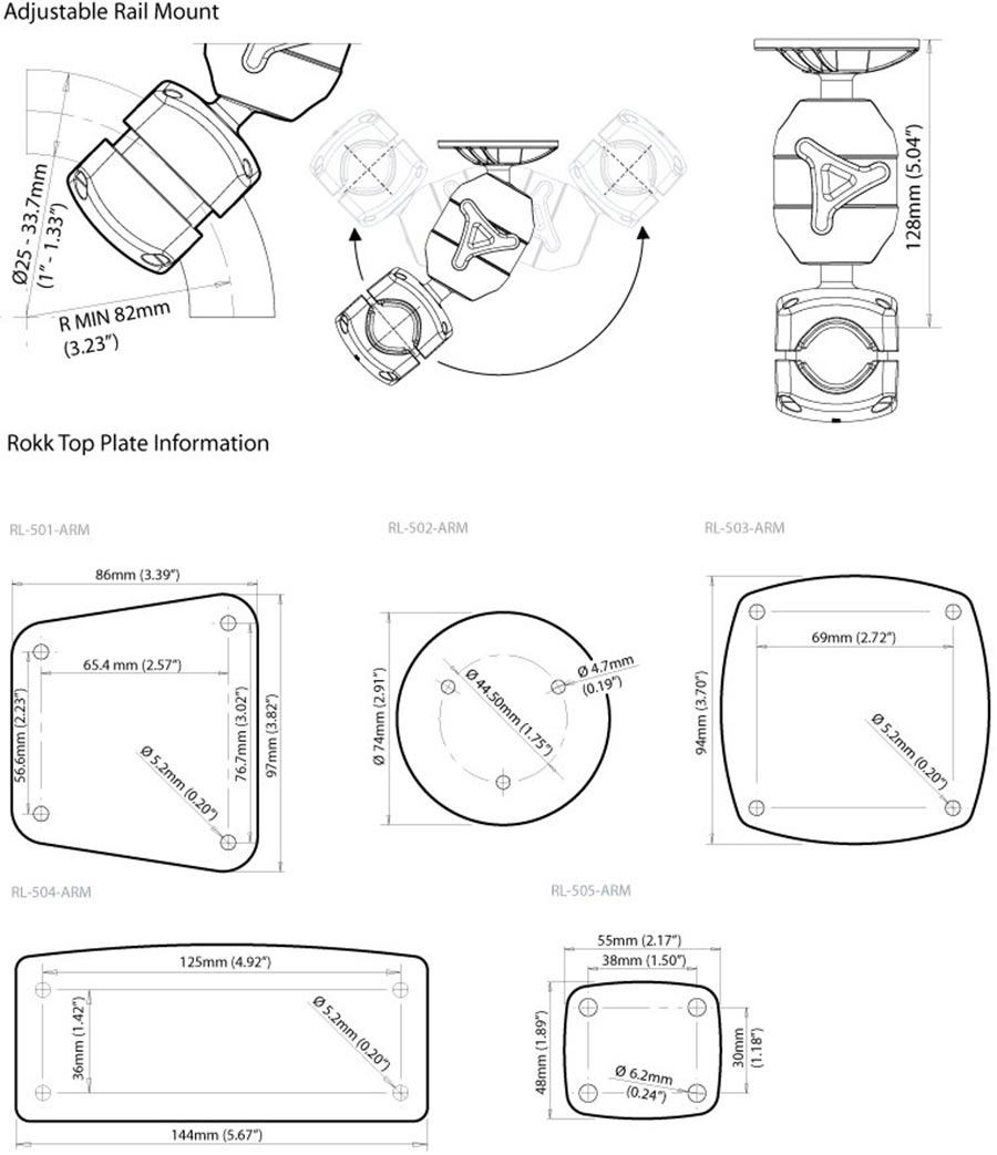 ROKK Midi verstelbare basis voor buismontage