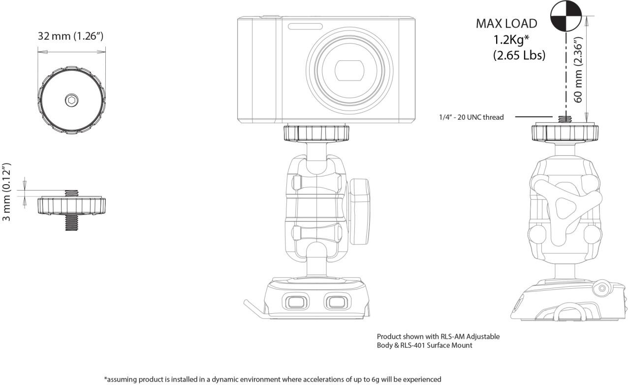ROKK Mini top camera houder met 1/4 inch draad