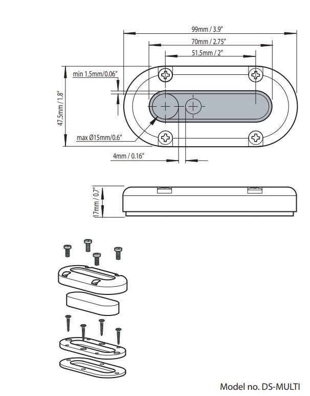 Dekdoorvoer aluminium voor meerdere kabels tot 15 mm