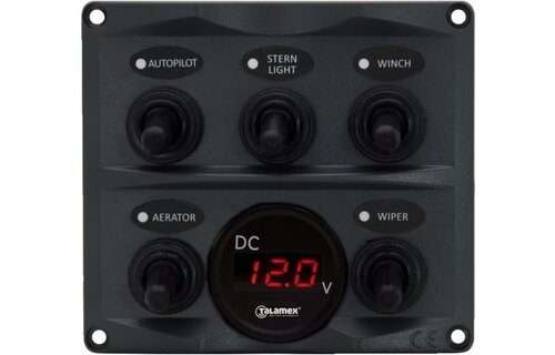 Schakelpaneel antraciet met voltmeter 12/24V