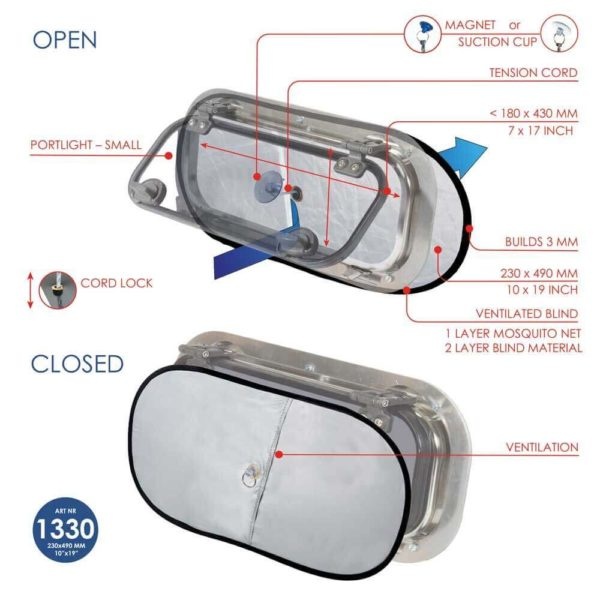 Waterline verduistering met hor voor patrijspoort - 2 stuks