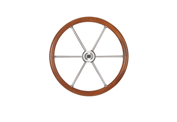 V85 stuurwiel RVS/teak 6-spaaks
