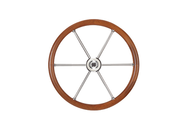 V85 stuurwiel rvs/teak 6-spaaks