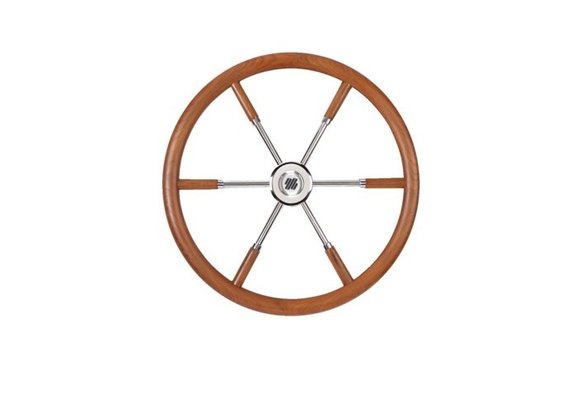 V84 stuurwiel teak/RVS/teak spaken 5-spaaks 500mm