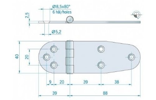 Roca staartscharnier vlak RVS 127 x 40 mm 444010