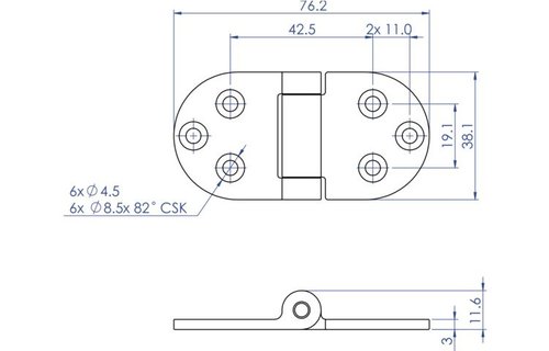 Scharnier rvs met weerstand pin boven