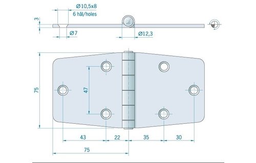 Roca staartscharnier vlak RVS 150 x 75 mm 440113