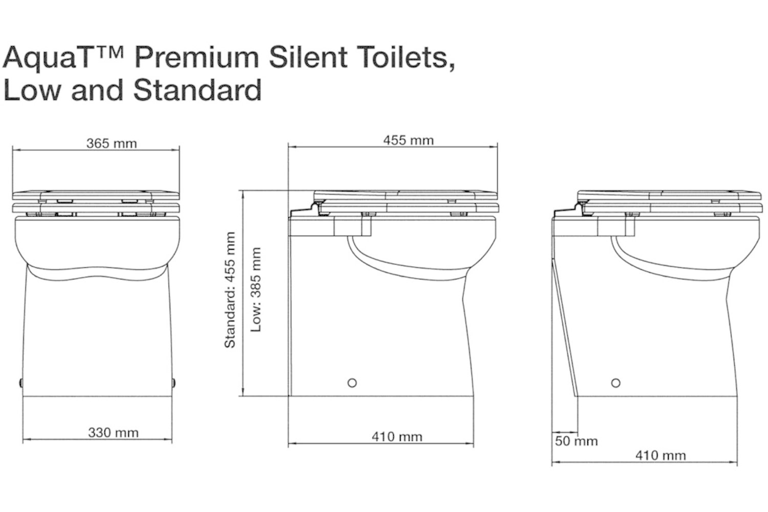 Aqua-T Silent premium elektrisch toilet standaard model 12/24V