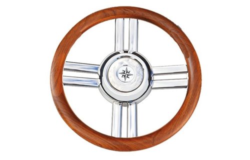 Allpa 4-Spaaks stuurwiel "Model 25B" RVS met houten rand, A=350mm, B=60mm