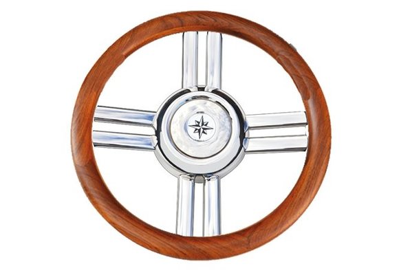 Allpa 4-Spaaks stuurwiel "Model 25B" RVS met houten rand, A=350mm, B=60mm