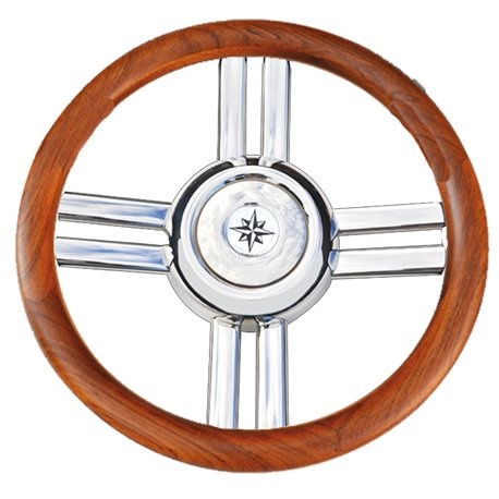 Allpa 4-Spaaks stuurwiel "Model 25B" RVS met houten rand, A=350mm, B=60mm