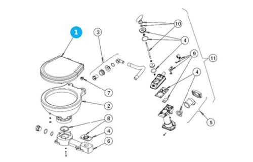 Johnson Pump Soft-Close bril en deksel voor scheepstoilet Johnson Compact model