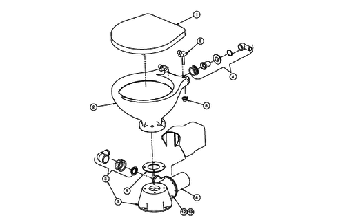 Johnson Pump conversiekit 24V  voor scheepstoilet  voet  90º bocht  motor & hakselaar