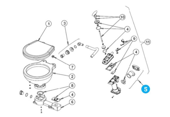 Johnson Pump uitlaatknie met klep voor scheepstoilet Johnson compact model