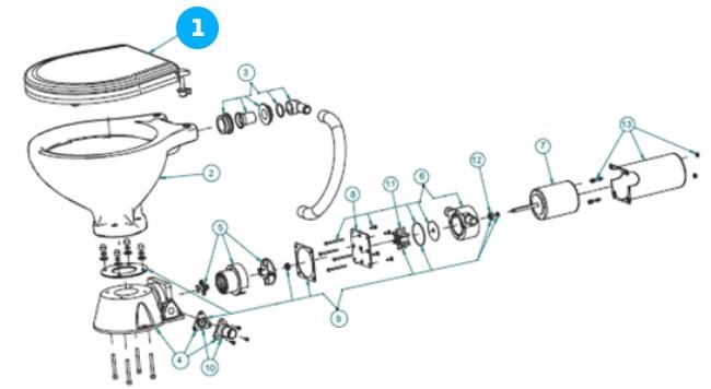 Johnson Pump Soft-Close bril en deksel voor scheepstoilet Johnson Compact model
