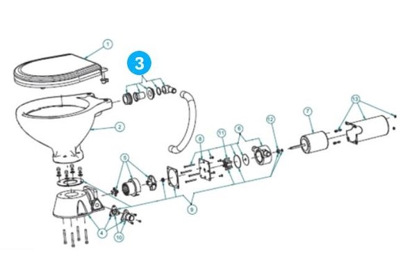Johnson Pump inlaatknie met seal voor scheepstoilet Johnson compact model