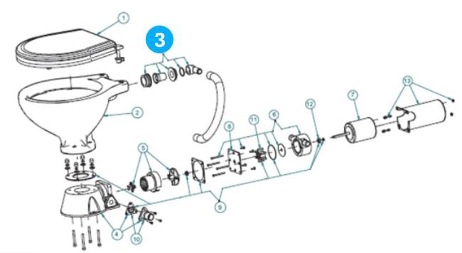 Johnson Pump inlaatknie met seal voor scheepstoilet Johnson compact model