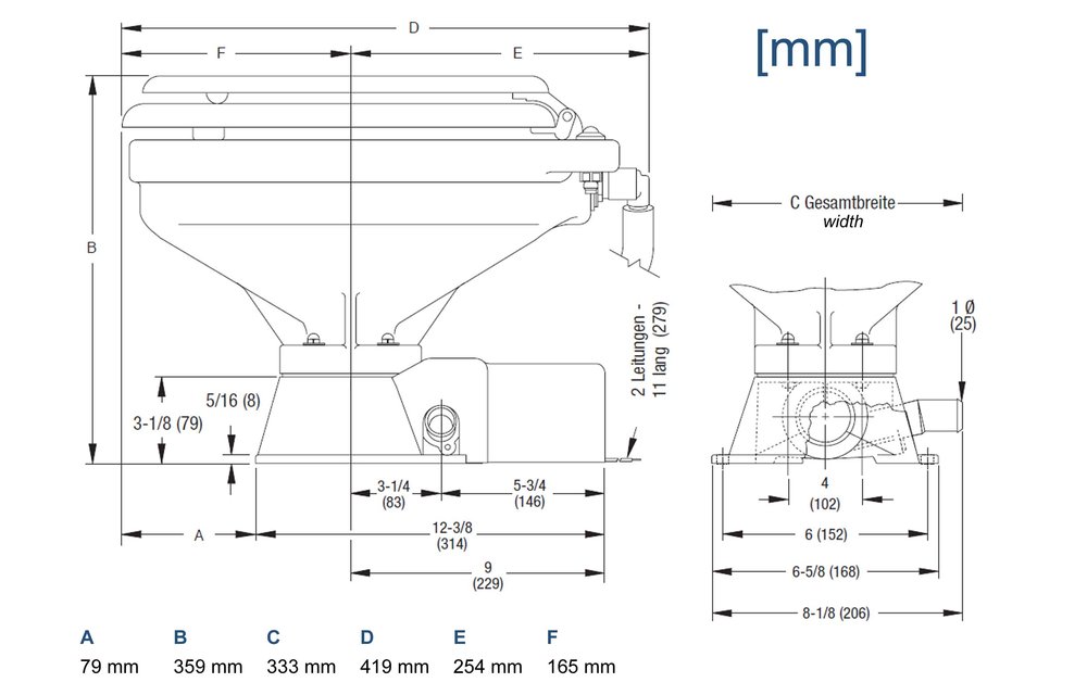 Jabsco Quiet Flush Stil Compact elektrisch toilet 24V | met spoelwaterpomp (37245-3094)
