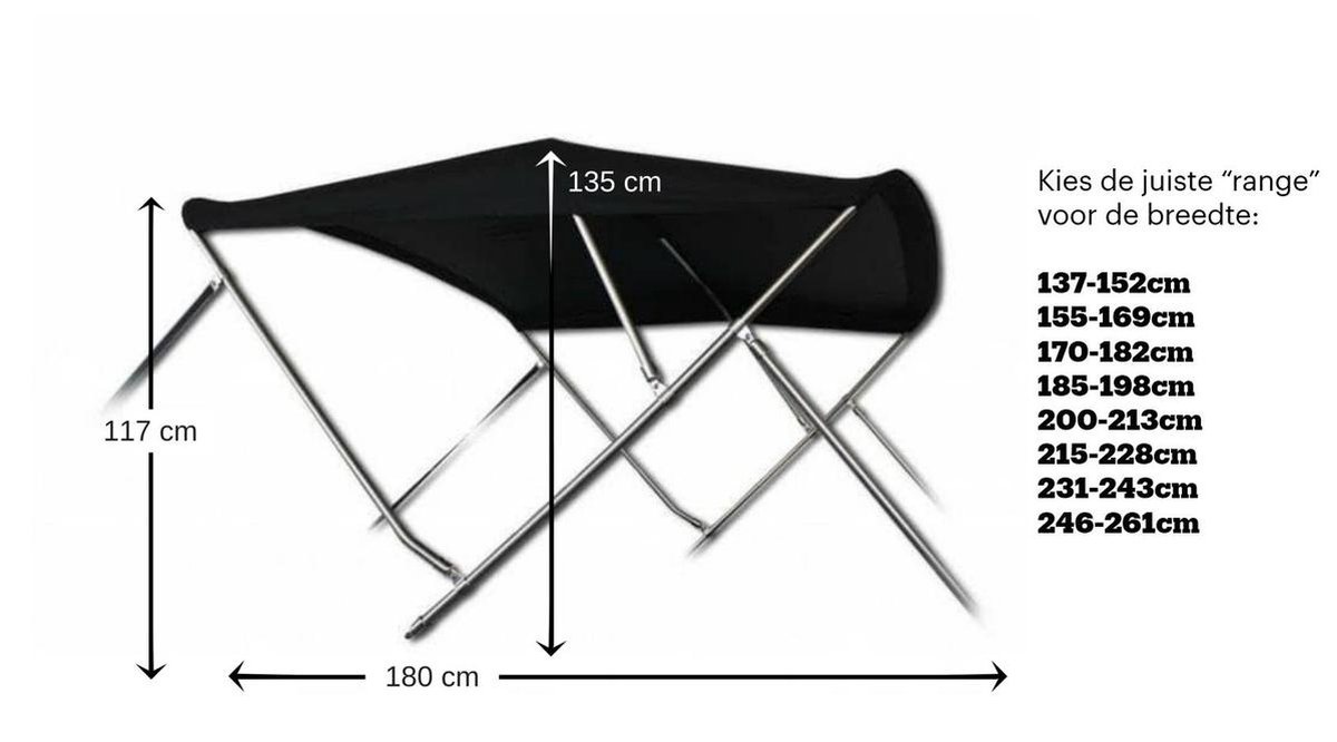 RVS Biminitop Zwart hoogte 117 cm