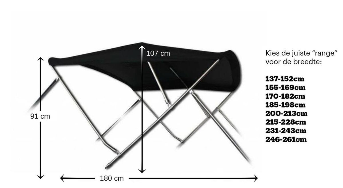 RVS Biminitop Navy hoogte 91 cm