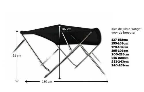 RVS Biminitop Zwart hoogte 91 cm
