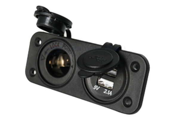 Allpa Waterdichte DC inbouw stopcontact , 1x 12V ingang & 2x USB (dubbel)