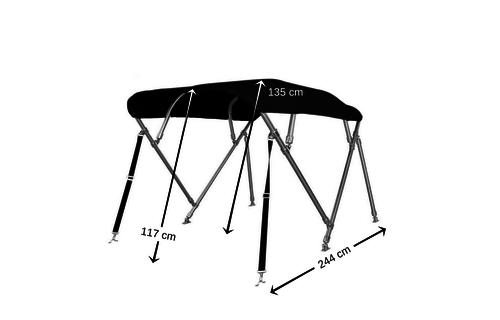 RVS Biminitop Zwart 4 bogen Hoogte 117 cm