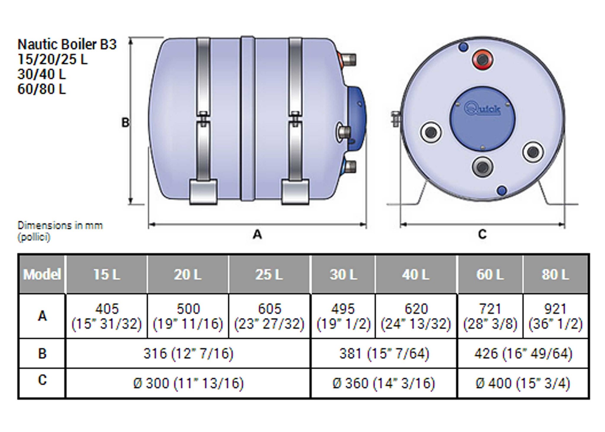 Quick B3 Boiler 60 liter 220V/800W