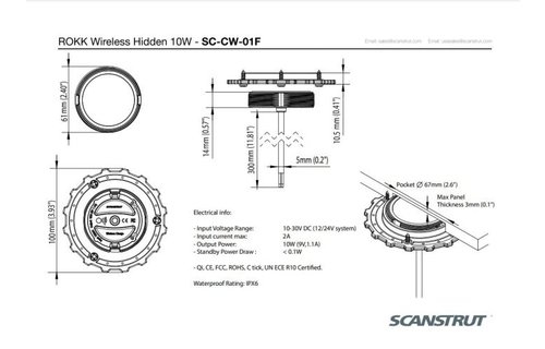 ROKK oplader draadloos en waterdicht verborgen 10W (12/24V)