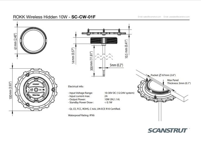 ROKK oplader draadloos en waterdicht verborgen 10W (12/24V)