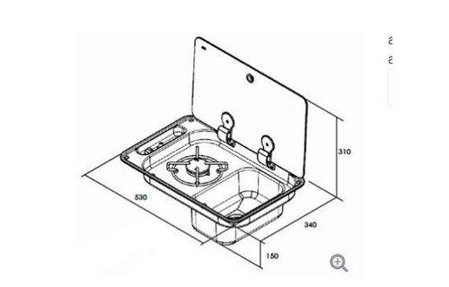 Gaskomfoor met spoelbak en afdekplaat