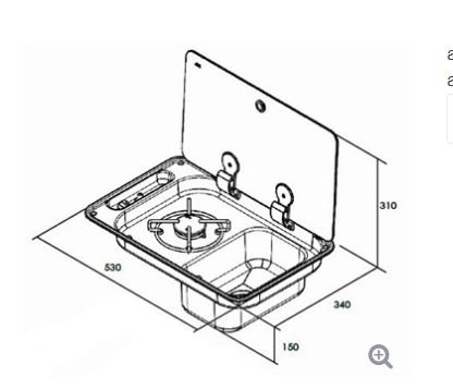 Gaskomfoor met spoelbak en afdekplaat