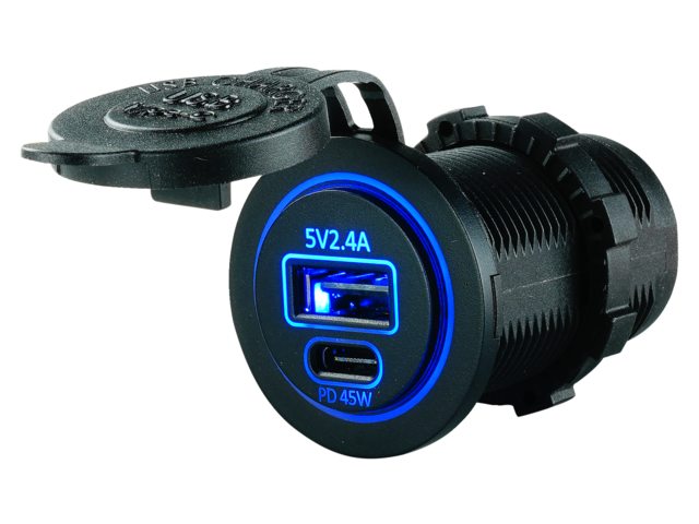 USB Stopcontact met USB-C snellader  aansluiting : USB 2.4A + USB-C PD 45W