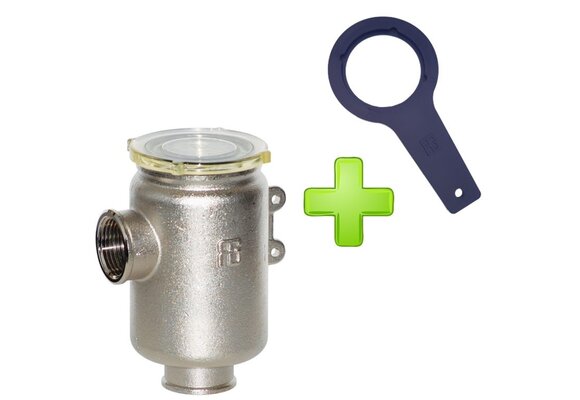 Messing-vernikkeld koelwaterfilter met RVS 316 zeef