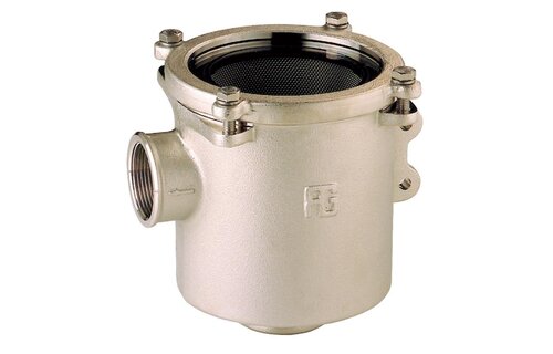 Brons-Vernikkeld koelwaterfilter (robuust) met RVS 316 zeef