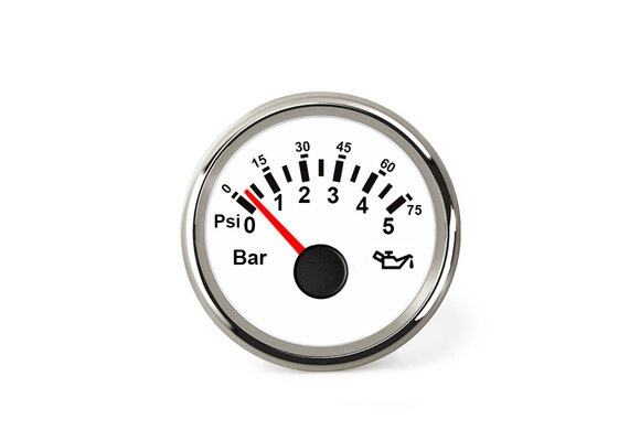 Hollex | Oliedrukmeter | Wit/RVS 9-32V 0-5 Bar