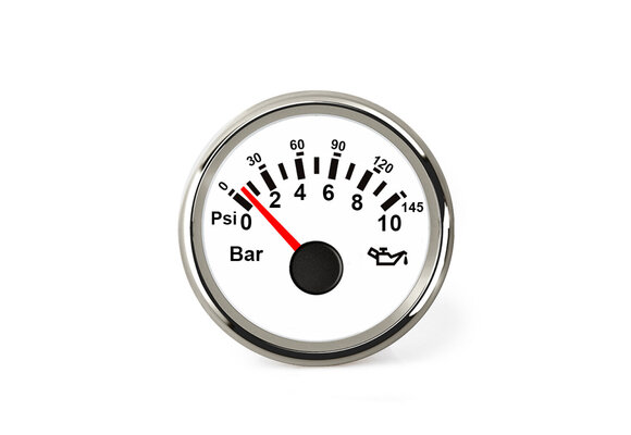 Hollex | Oliedrukmeter | Wit/RVS 9-32V 0-10 Bar