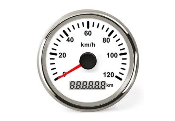 Hollex | GPS Snelheidsmeter | Wit/RVS 0-Voltage: 120km/h 9-32V