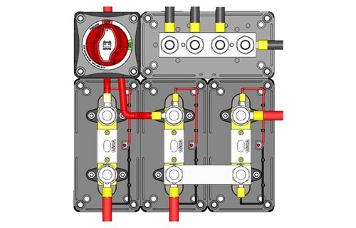 Busbar heavy duty 12xM4 met 4xM6 stud max 100A