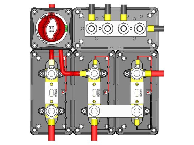 Busbar heavy duty 12xM4 met 4xM6 stud max 100A