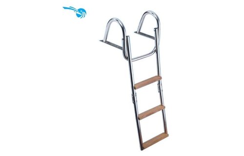 Prince Telescopische zwemtrap voor zwemplateau; 3+1 ovale treden met teak