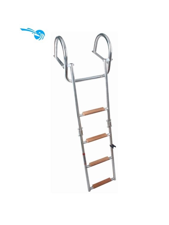 Prince Telescopische zwemtrap voor zwemplateau; 4+1 - teak treden