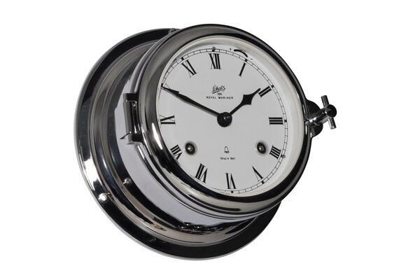 Schatz - Klok mechanisch Midi messing verchroomd Ø155 mm glazenslag (Romeinse cijfers)