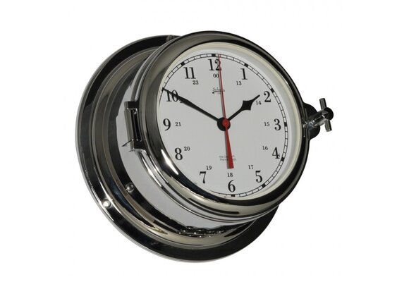 Schatz - Klok quartz Midi messing verchroomd Ø155 mm glazenslag