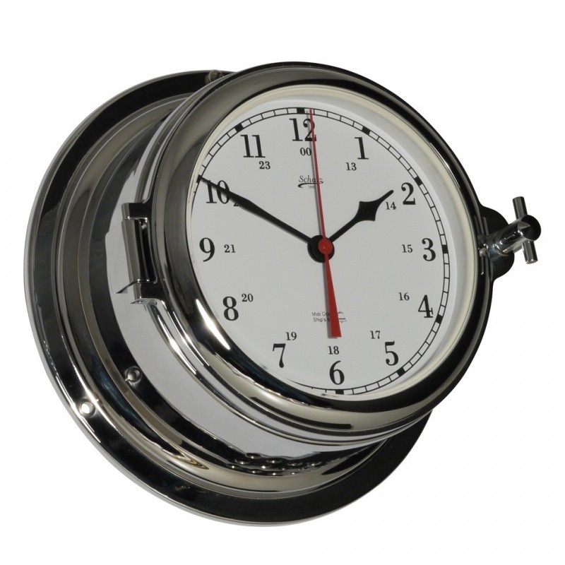 Schatz - Klok quartz Midi messing verchroomd Ø155 mm glazenslag