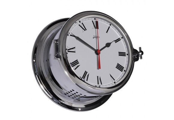 Schatz - Klok quartz Royal messing verchroomd Ø180 mm (Romeinse cijfers)