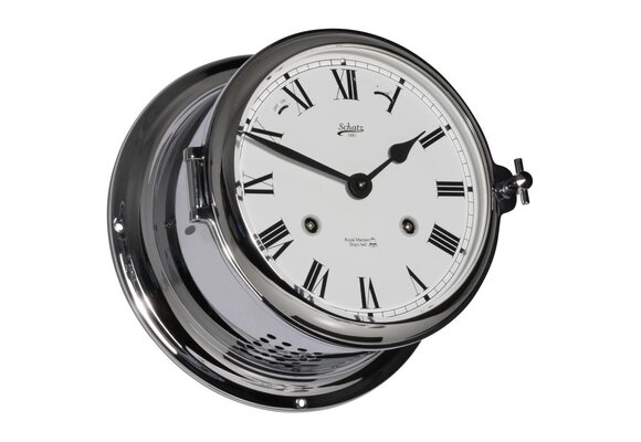 Schatz - Klok mechanisch Royal messing verchroomd Ø180 mm glazenslag (Romeinse cijfers)