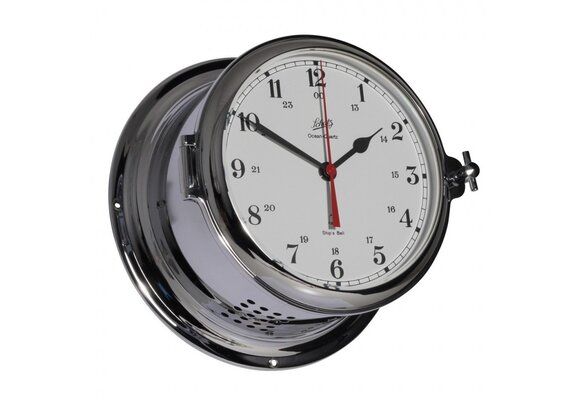 Schatz - Klok quartz Royal messing verchroomd Ø180 mm glazenslag