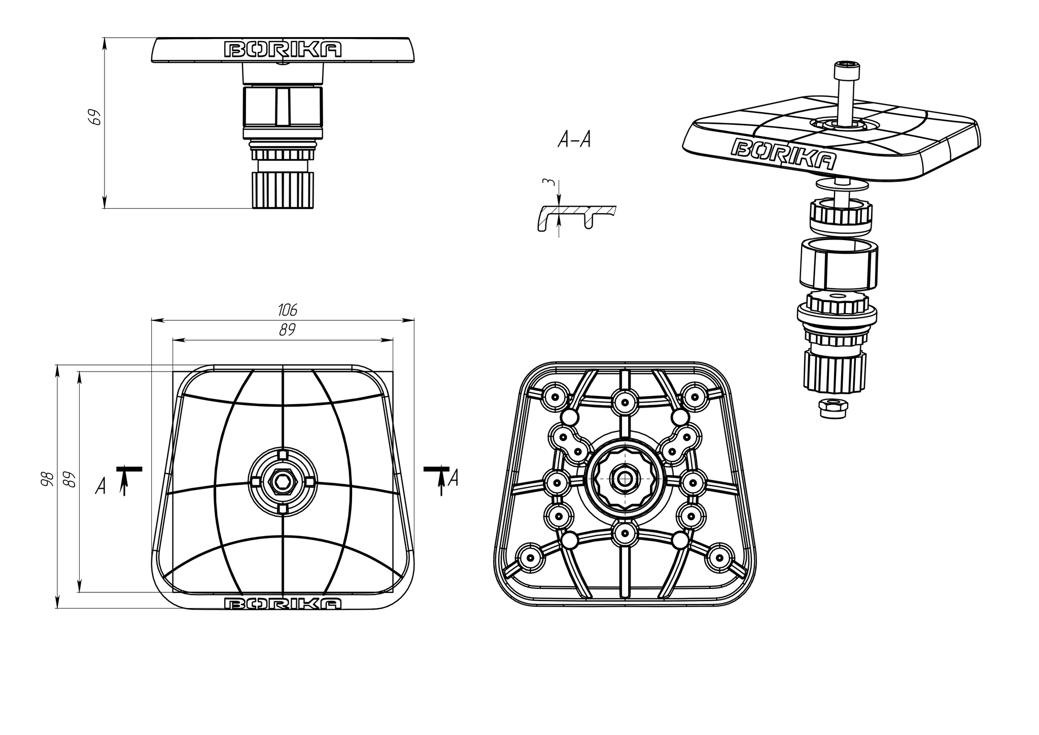 Borika - Montageplaat voor schermen max 7"